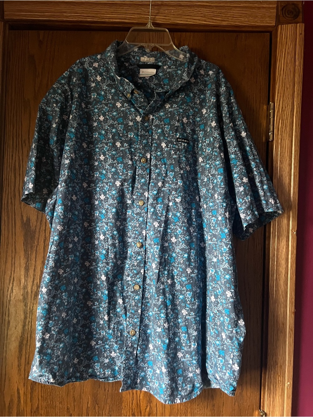Columbia Blue Floral Print Short Sleeve Button Down Shirt Men's Size XXL, C7